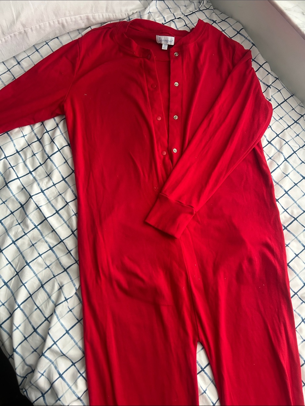 Women's Red Long-Sleeve Snap-Front Pajama Onesie